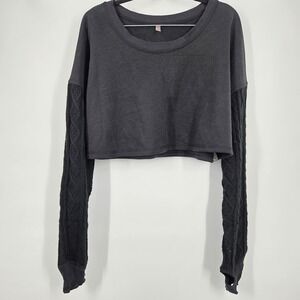 Free People Movement Snow Worries Layer Cropped Sweatshirt Cable Knit Sleeves XL